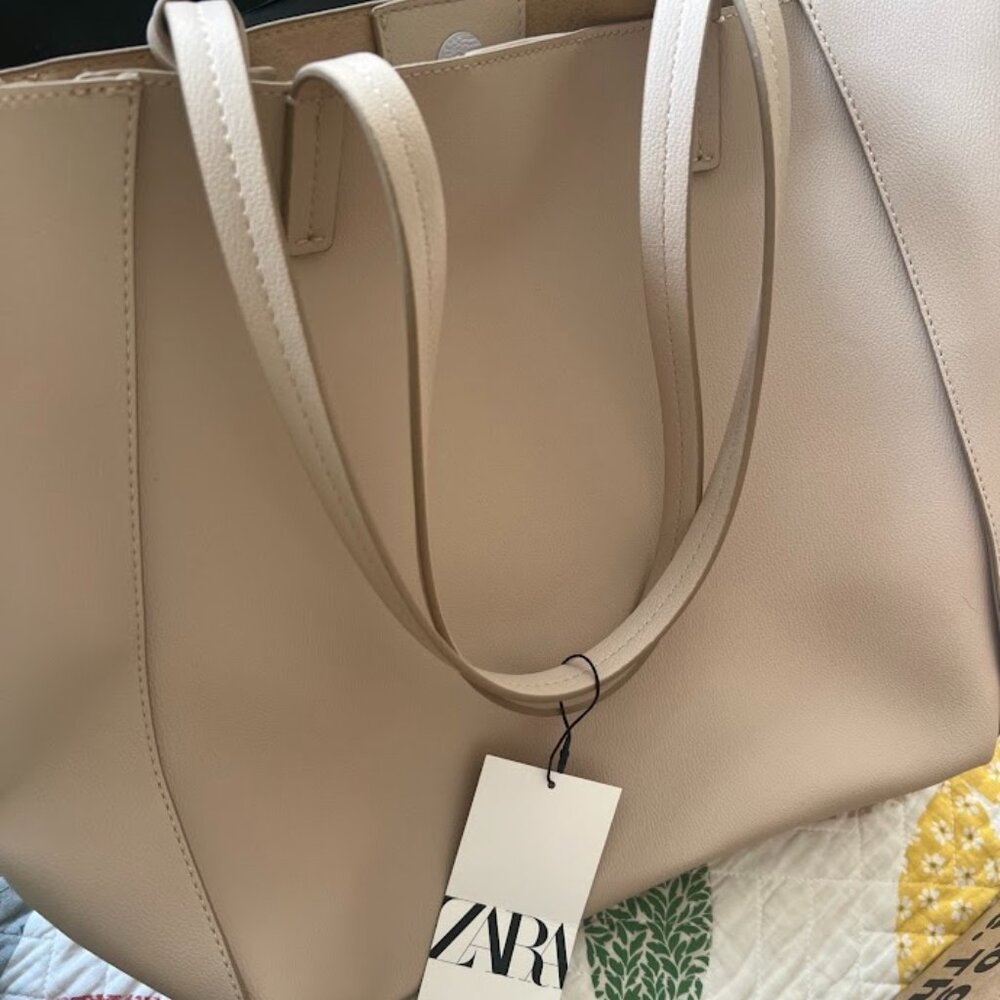 ZARA COLORED LEATHER TOTE BAG
